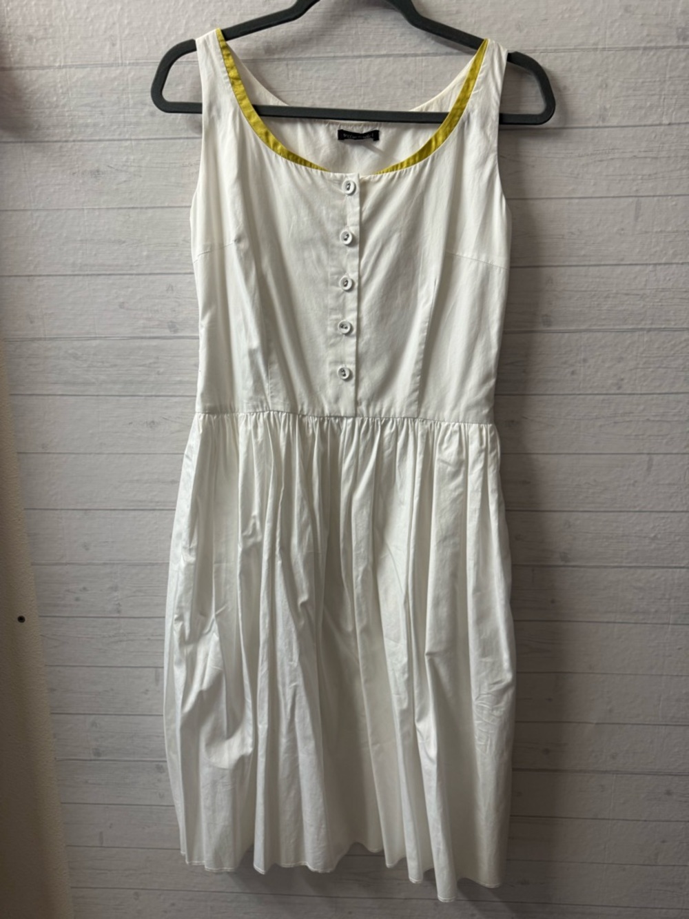 Sophie Theallet White Midi Button-Front Dress with Yellow Trim